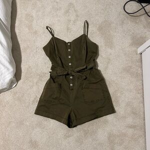 Garage Olive Green Button-Up Romper